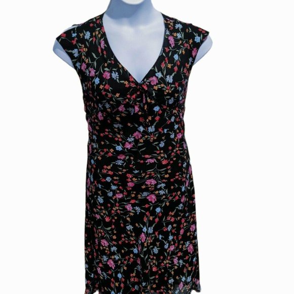 Expressions Black Floral Bias Cut Dress Size 14 - Picture 1 of 5